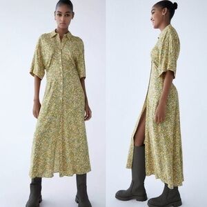 Zara Vintage Inspired‎ Printed Floral Shirt Dress Zara